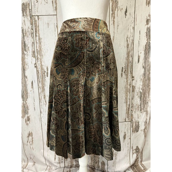 LOFT Dresses & Skirts - Loft Golden Brown Tone Pleated Velvet Feel Silk Blend Mid-length Skirt